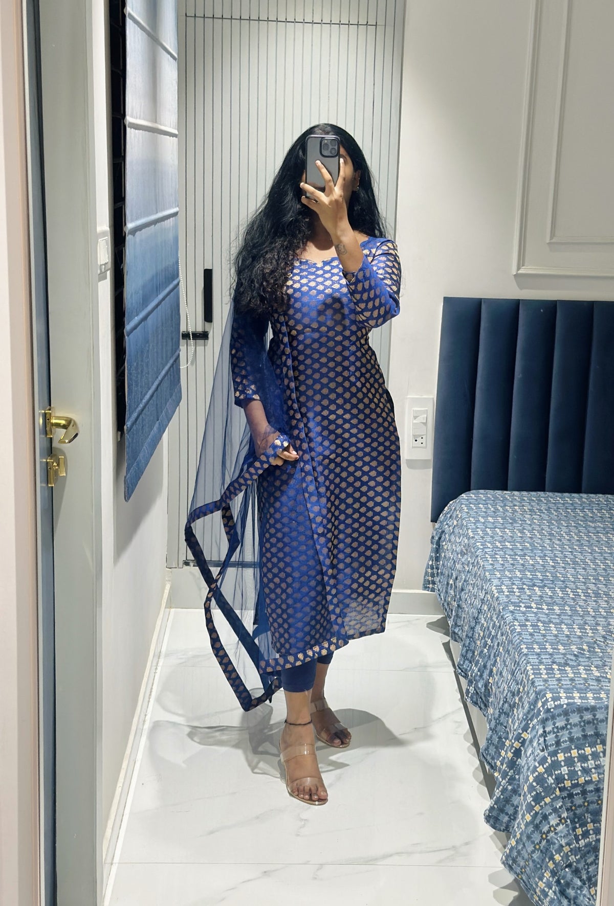 Dark blue Banarasi kurti in Banarasi – Kurta Set by Dharvi by Rachana