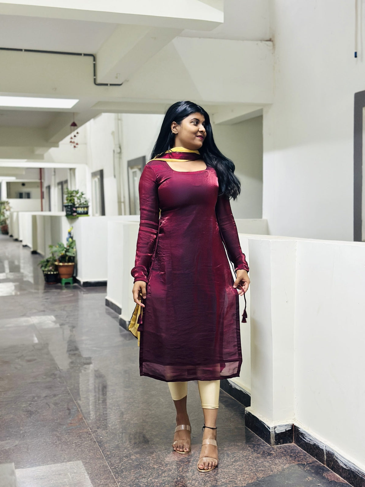Dark maroon space silk kurta in Space Silk – Kurta Set by Dharvi by Rachana