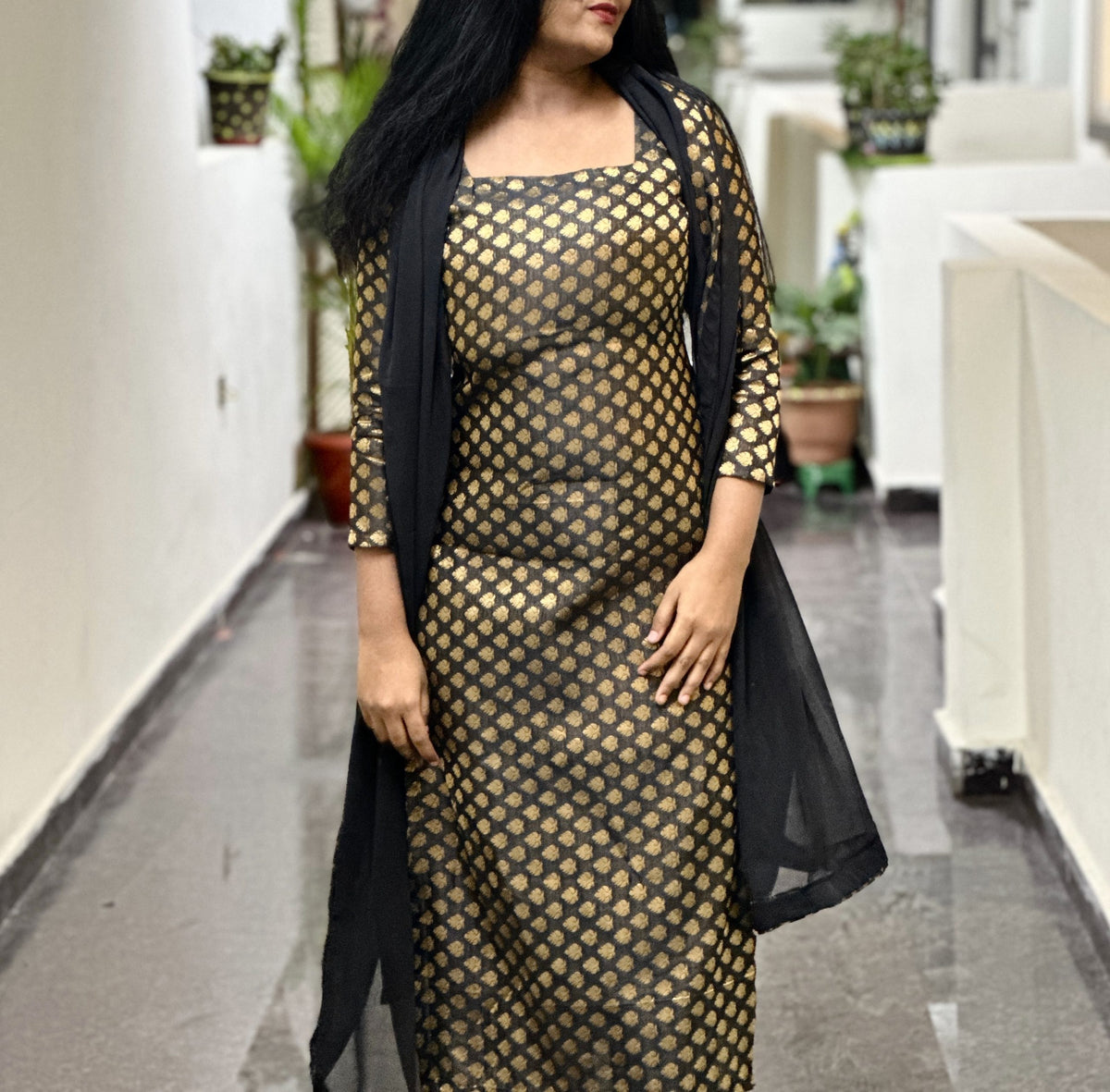 Black corset Banarasi kurti in Banarasi – Kurta Set by Dharvi by Rachana (view 4)