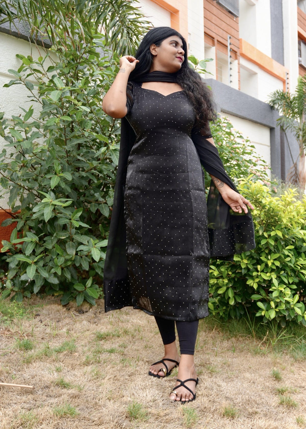 Black viscose tissue set in Viscose Tissue – Kurta Set by Dharvi by Rachana