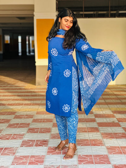 Blue cotton batik suit set