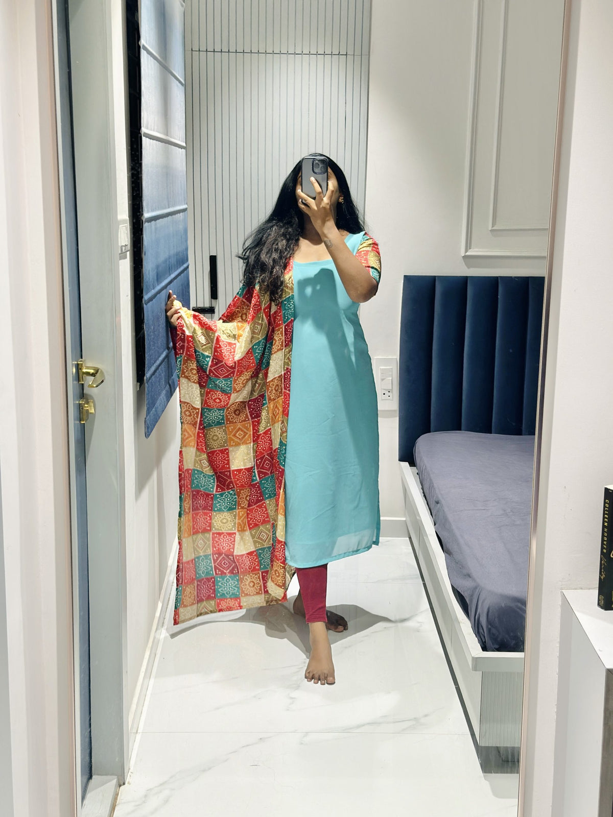 Pastel blue chiffon set in Chiffon – Kurta Set by Dharvi by Rachana