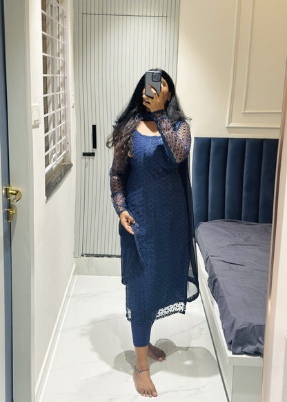 Blue sequins embroidered kurti set