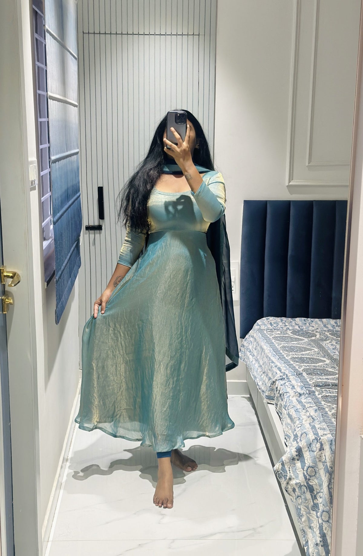 Light blue space silk Anarkali in Space Silk – Anarkali Set by Dharvi by Rachana