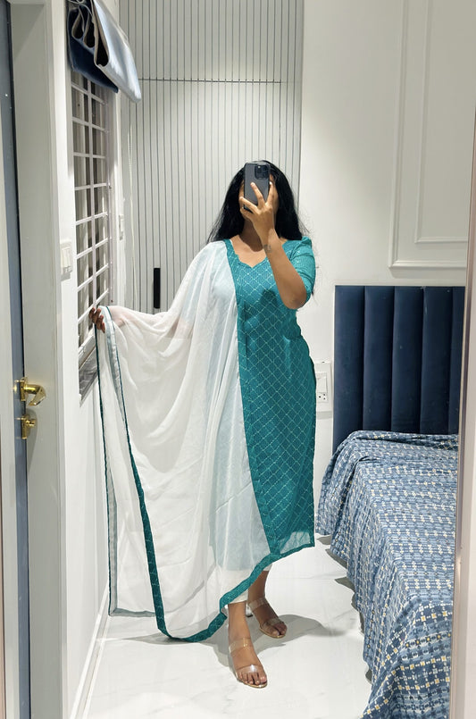 Sky blue sequins embroidered kurti in Georgette – Kurta Set by Dharvi by Rachana (view 2)