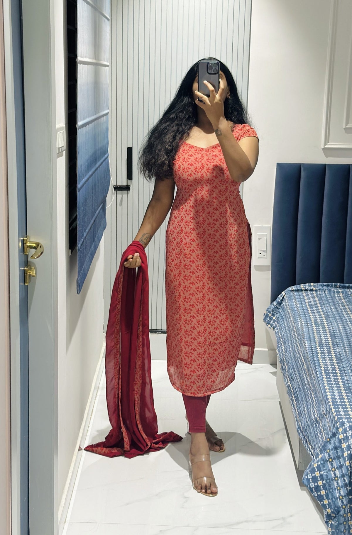 Peach maroon chiffon kurti in Chiffon – Kurta Set by Dharvi by Rachana