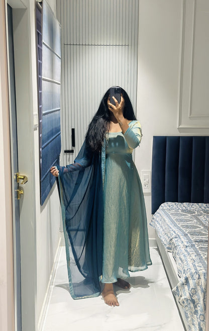 Light blue space silk Anarkali