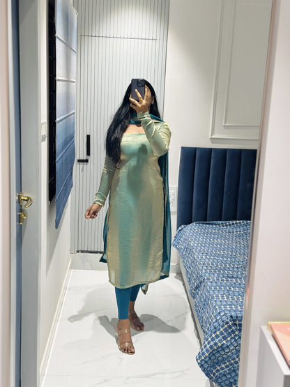 Ice blue space silk kurta set
