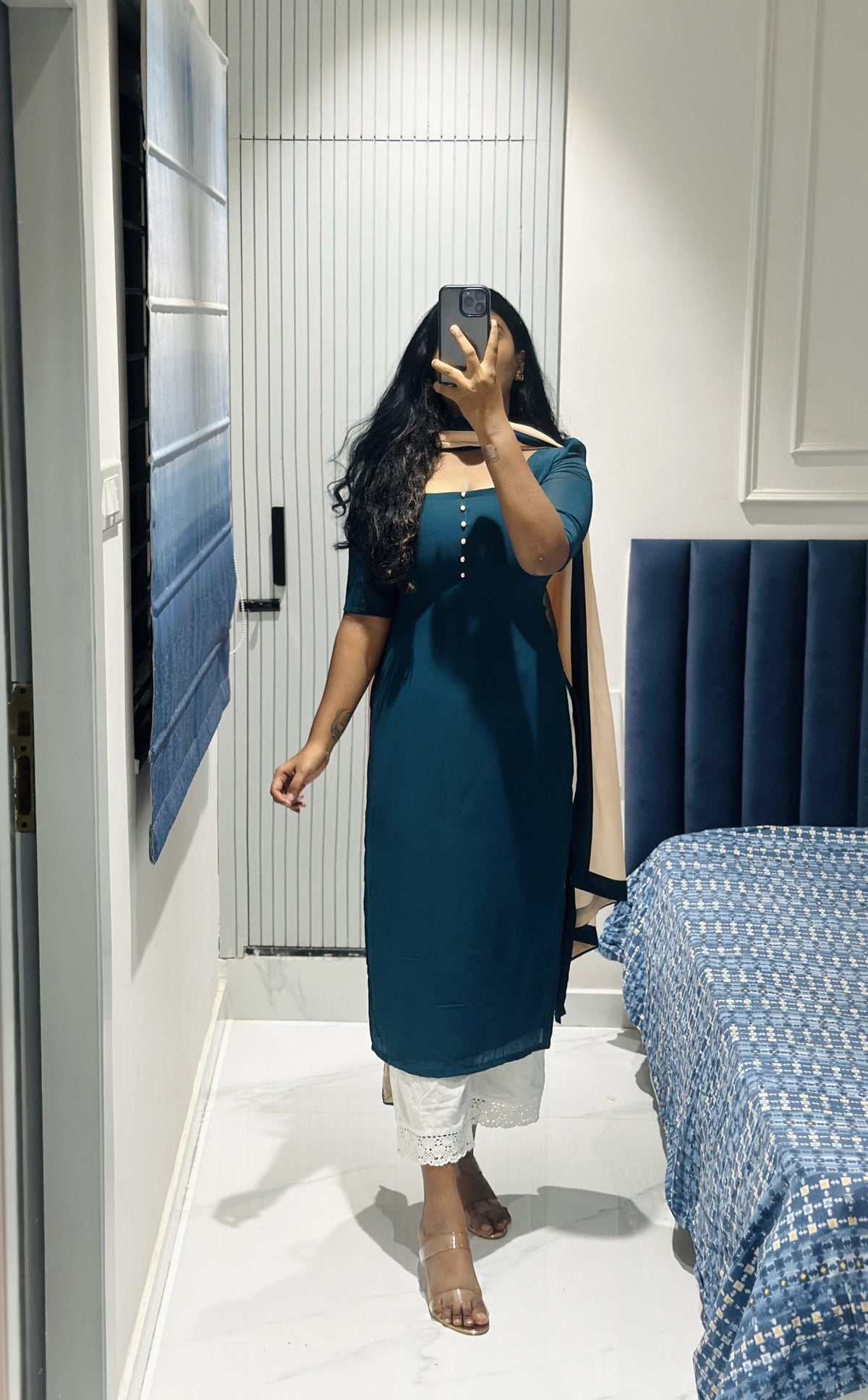 Peacock blue chiffon Kurti in Chiffon – Kurta Set by Dharvi by Rachana