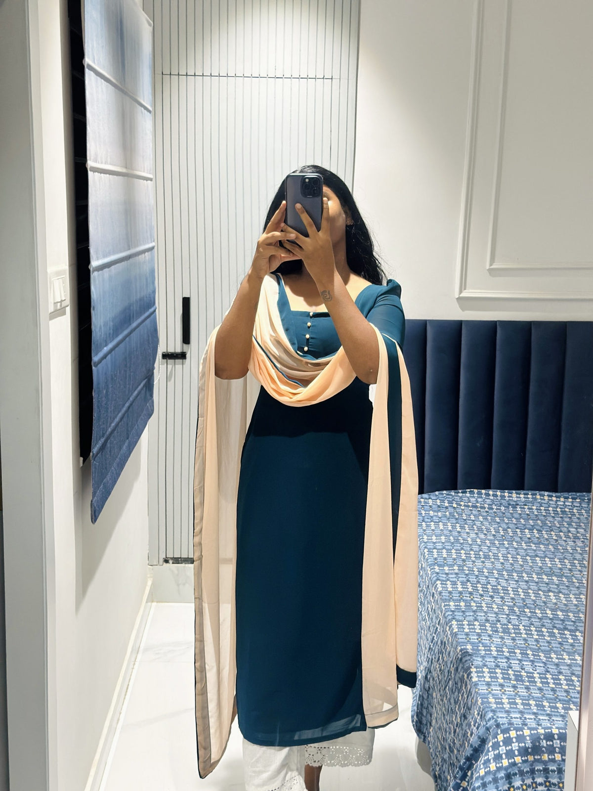 Peacock blue chiffon Kurti in Chiffon – Kurta Set by Dharvi by Rachana (view 4)