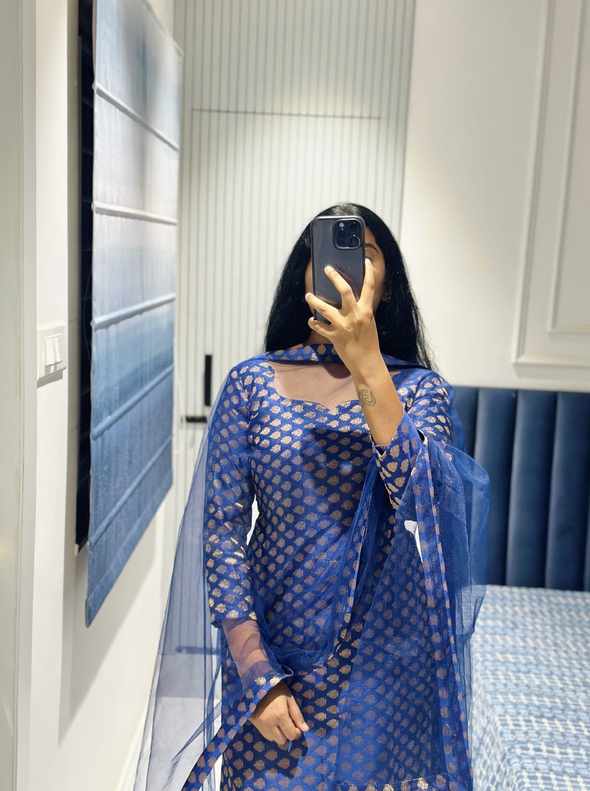 Dark blue Banarasi kurti in Banarasi – Kurta Set by Dharvi by Rachana (view 6)