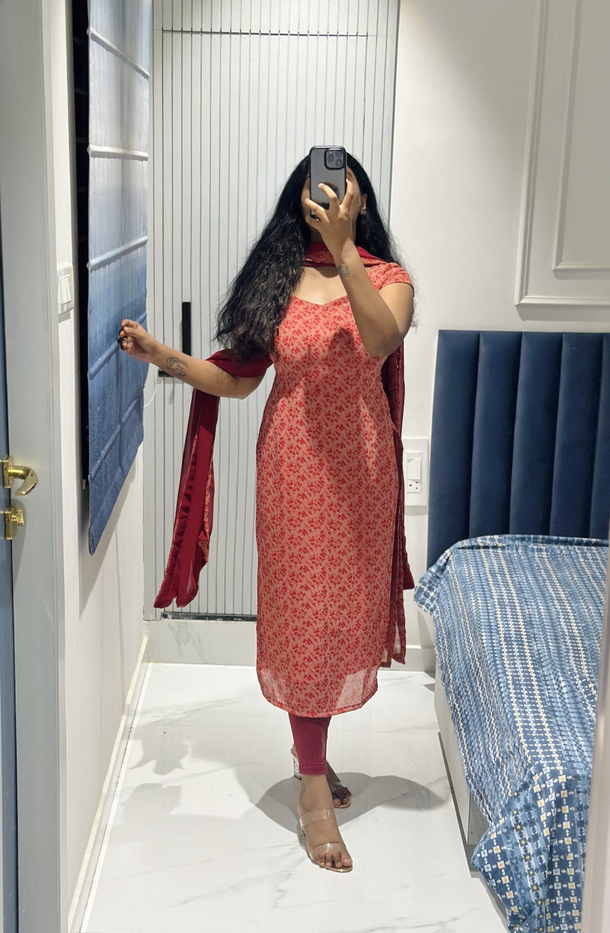 Peach maroon chiffon kurti in Chiffon – Kurta Set by Dharvi by Rachana