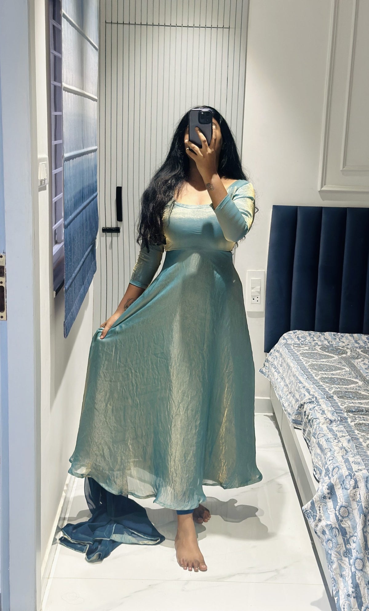 Light blue space silk Anarkali in Space Silk – Anarkali Set by Dharvi by Rachana (view 5)