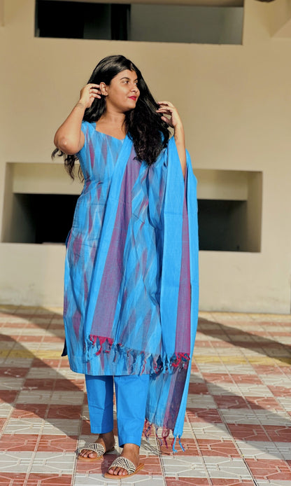 Blue ikkat cotton set