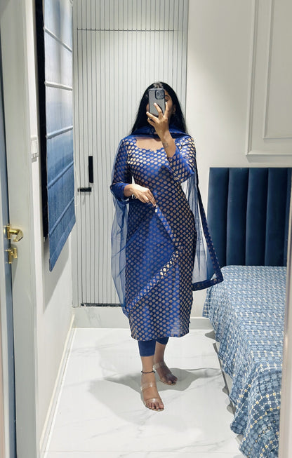 Dark blue Banarasi kurti