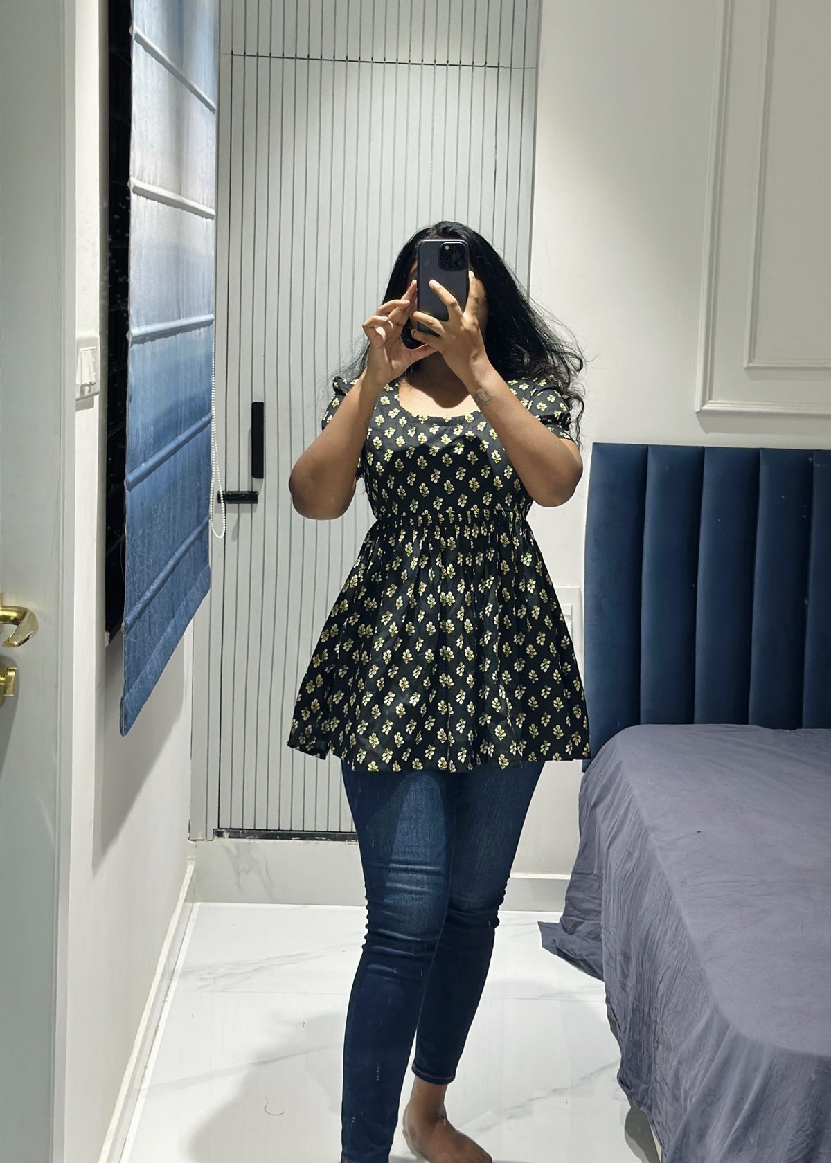 Black cotton short kurta in Cotton – Short Kurti by Dharvi by Rachana