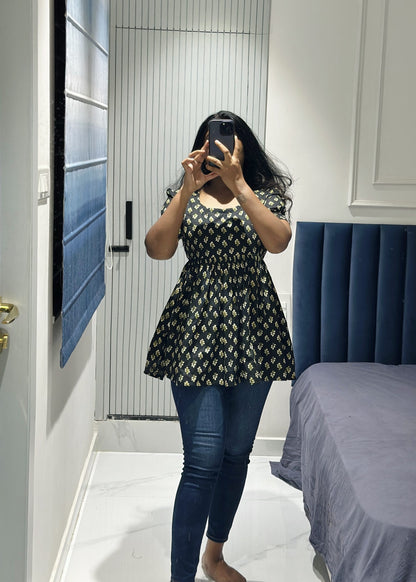 Black cotton short kurta