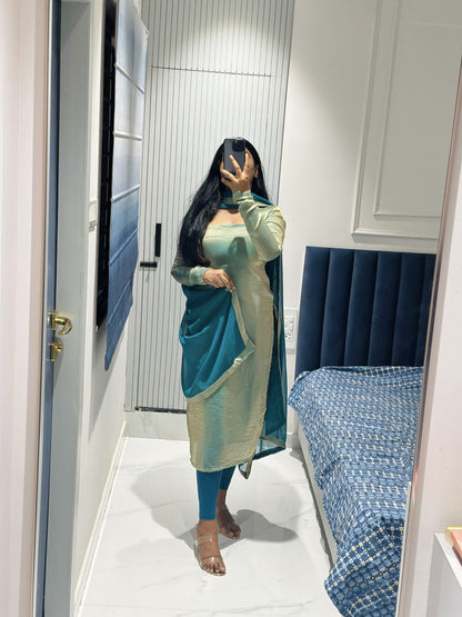Ice blue space silk kurta set