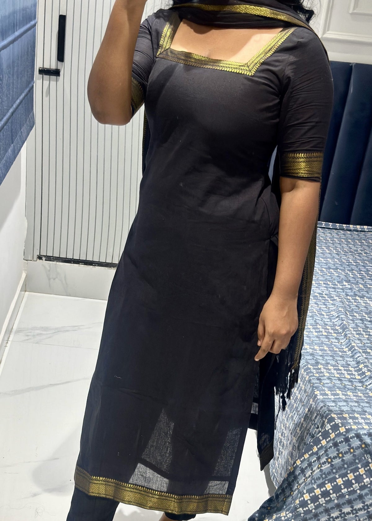 Black mangalagiri kurti set in Cotton – Kurta Set by Dharvi by Rachana