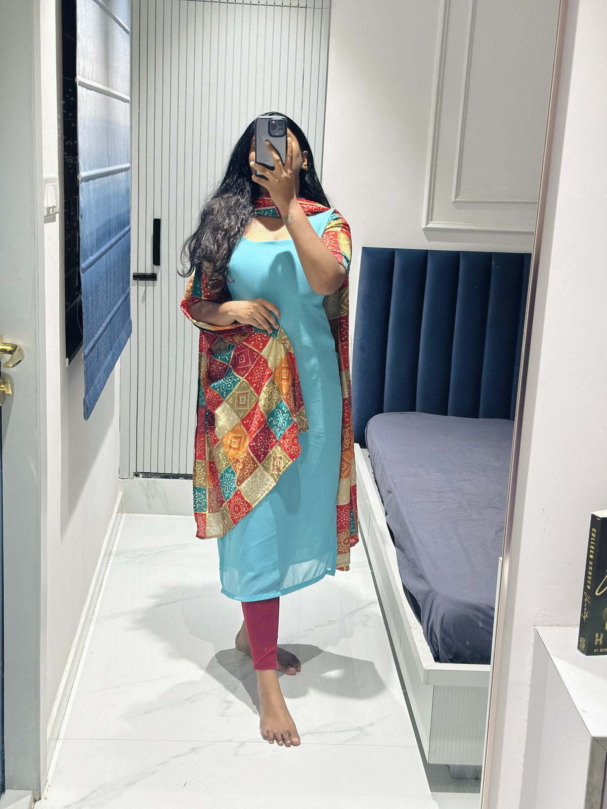 Pastel blue chiffon set in Chiffon – Kurta Set by Dharvi by Rachana (view 4)
