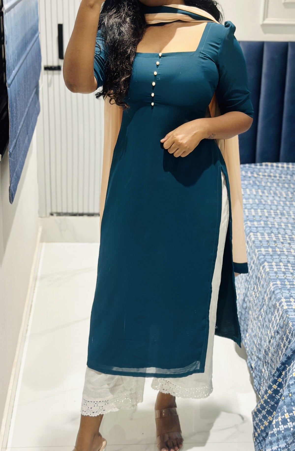 Peacock blue chiffon Kurti in Chiffon – Kurta Set by Dharvi by Rachana (view 5)