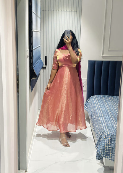Peach pink dual shade Anarkali