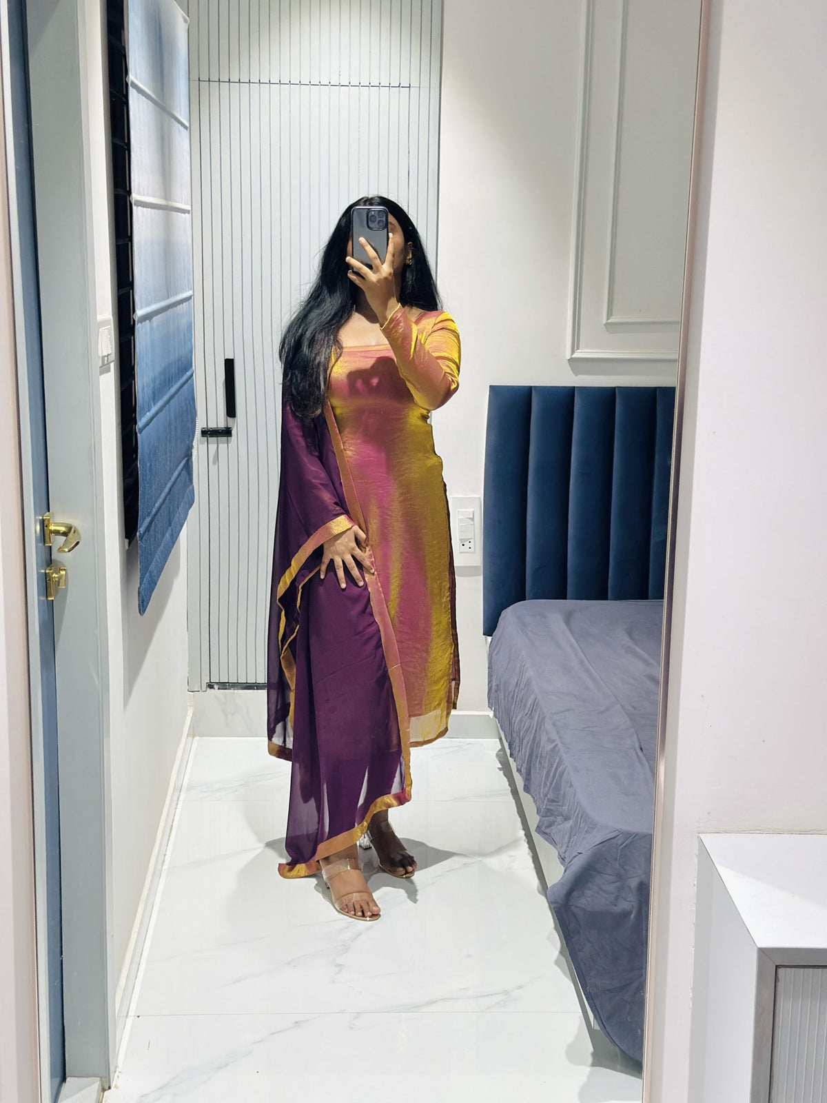 Golden purple space silk kurti set in Space Silk – Kurta Set by Dharvi by Rachana (view 4)