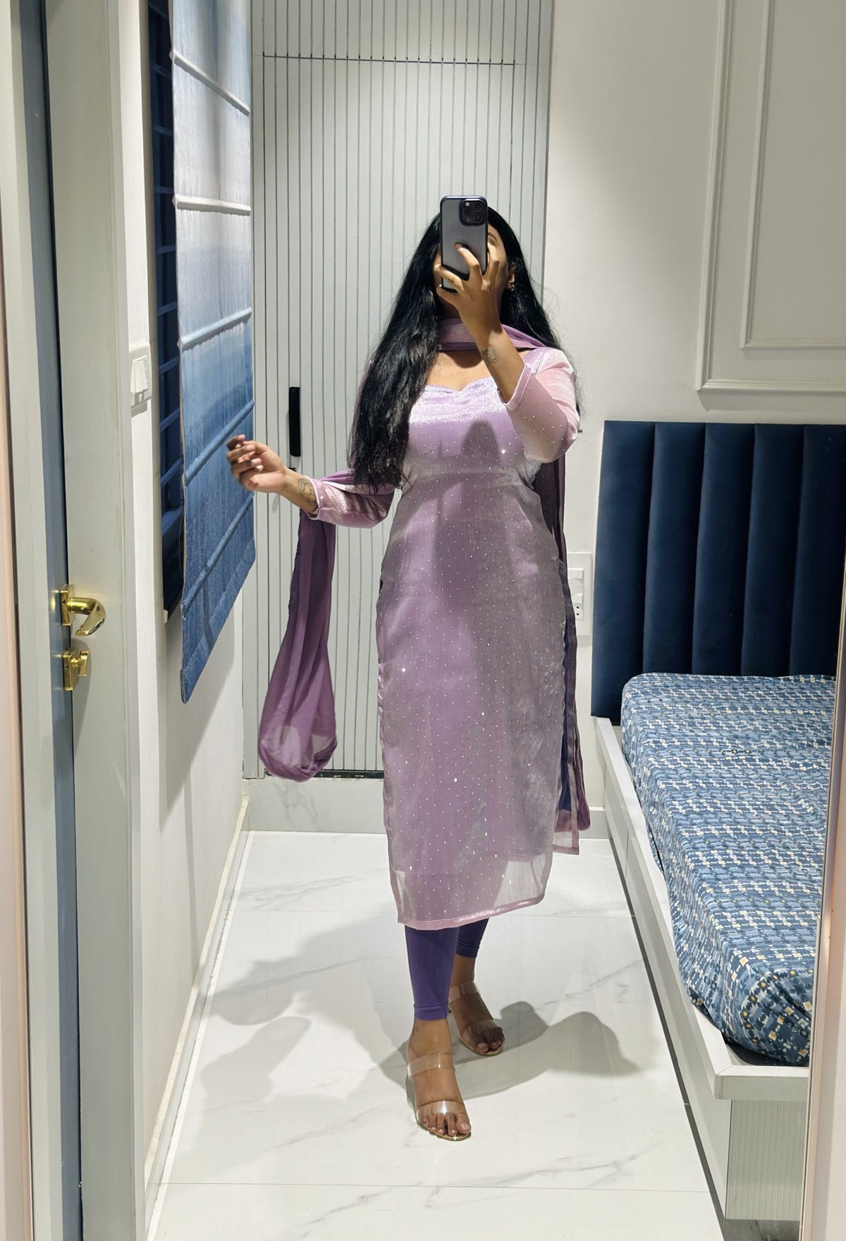 Lavender viscose tissue kurta in Viscose Tissue – Kurta Set by Dharvi by Rachana (view 5)