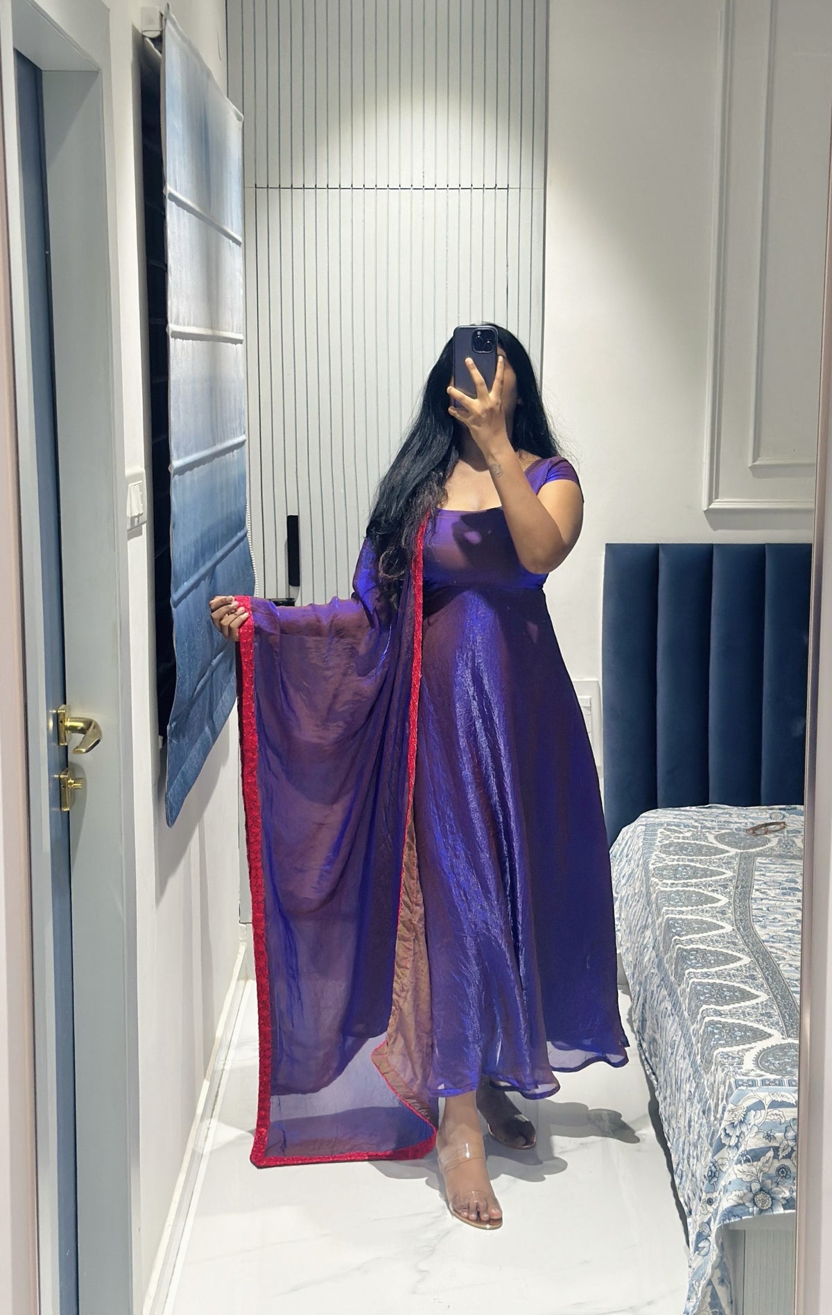 Dark purple space silk anarkali set in Space Silk – Anarkali Set by Dharvi by Rachana