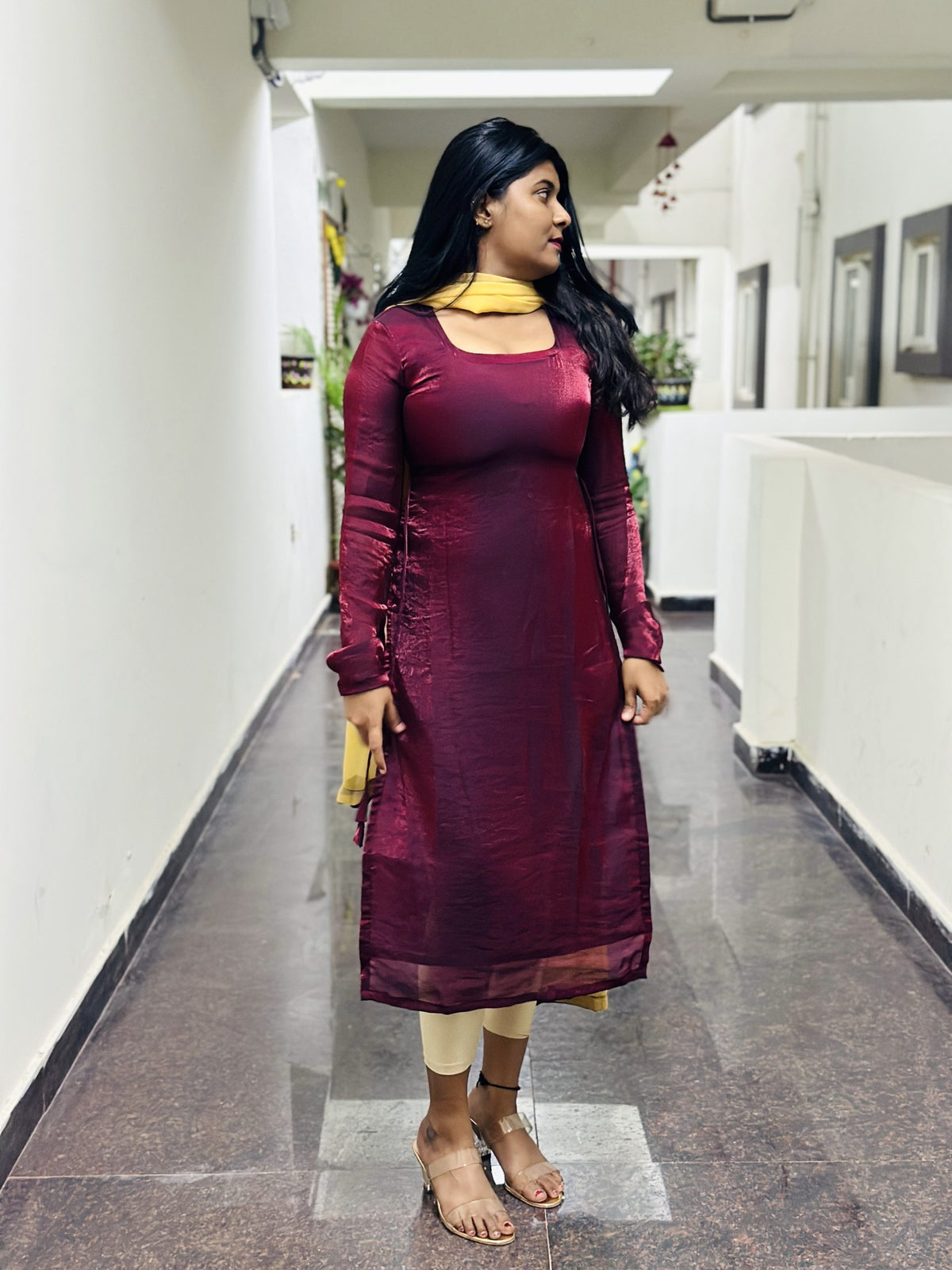 Dark maroon space silk kurta in Space Silk – Kurta Set by Dharvi by Rachana