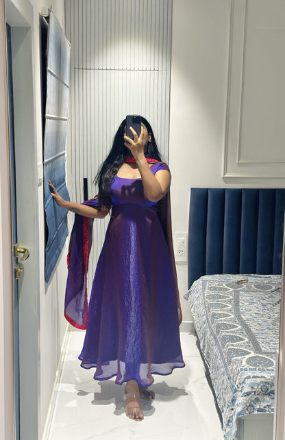 Dark purple space silk anarkali set