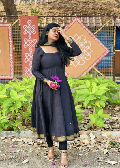 Black mangalagiri cotton Anarkali suit set