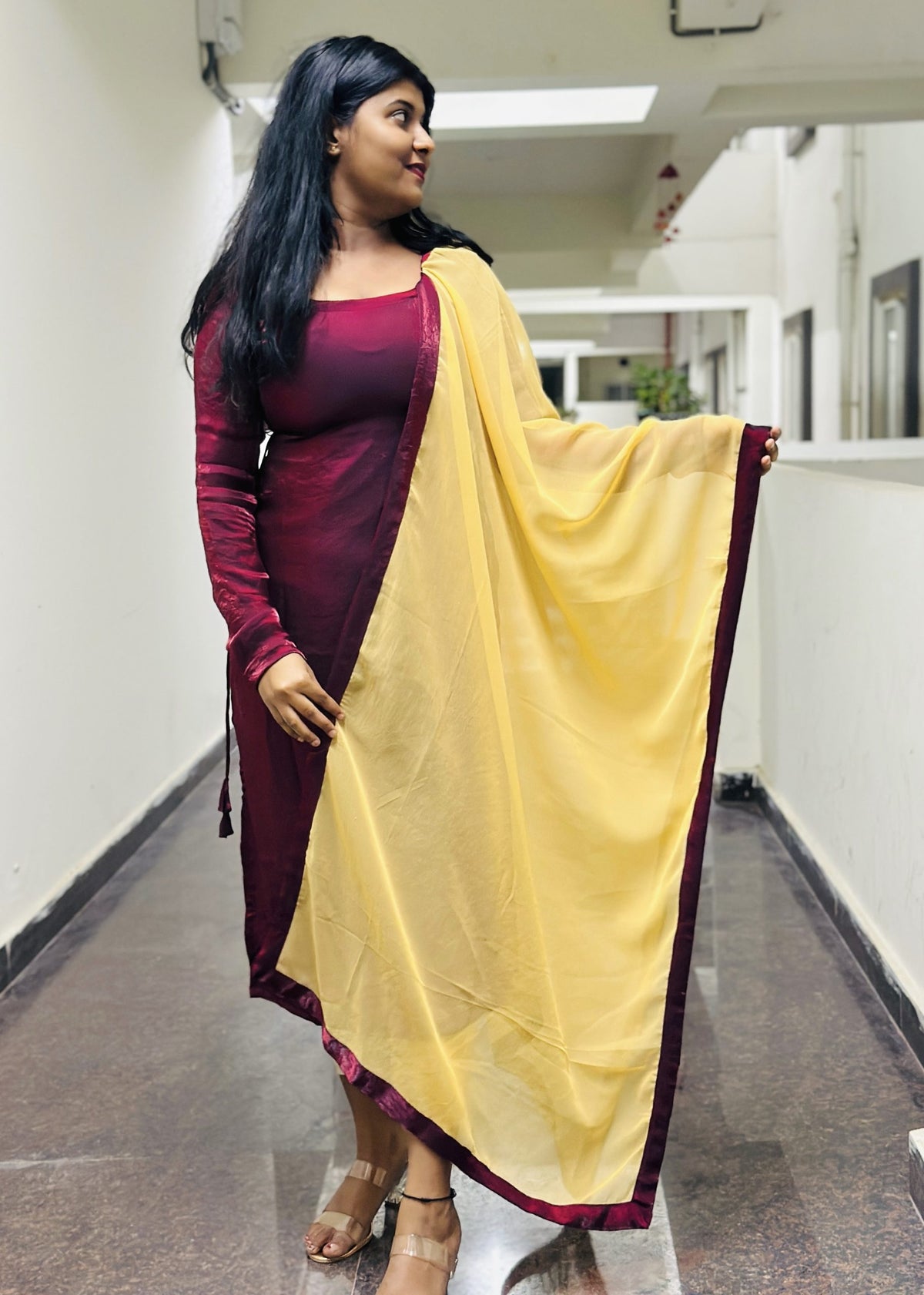Dark maroon space silk kurta in Space Silk – Kurta Set by Dharvi by Rachana