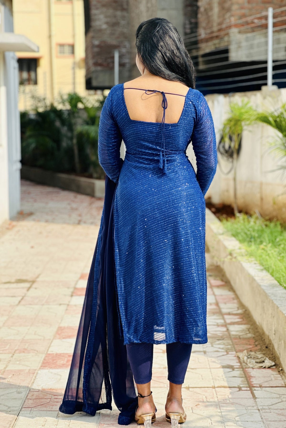 Dark blue shimmer georgette set in Georgette – Kurta Set by Dharvi by Rachana