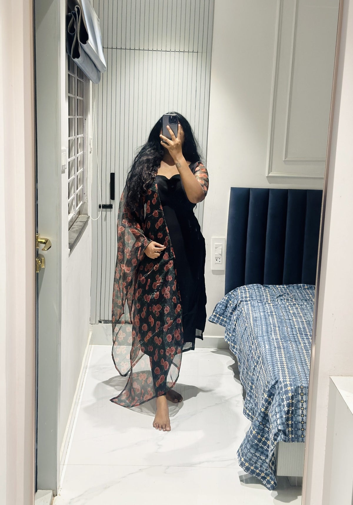 Black rose kurti in Chiffon – Kurta Set by Dharvi by Rachana