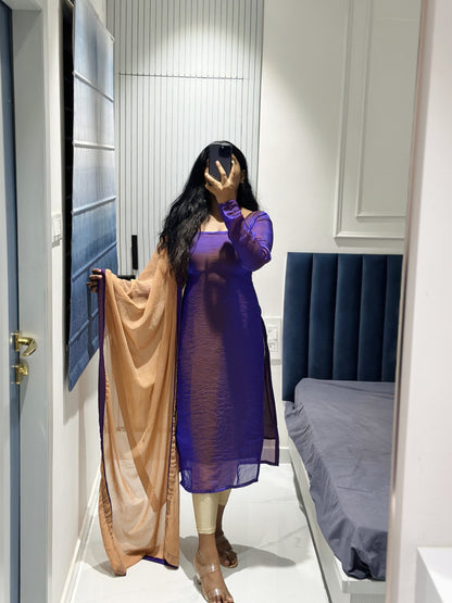 Dark purple space silk kurta set