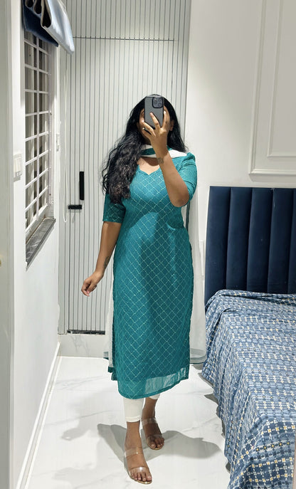 Sky blue sequins embroidered kurti