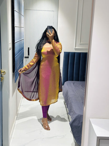 Golden purple space silk kurti set