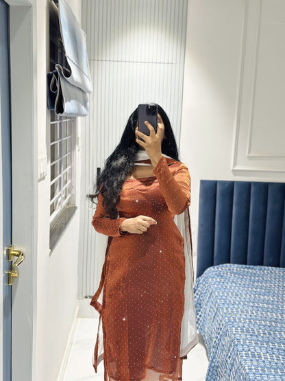 Rust viscose tissue kurti