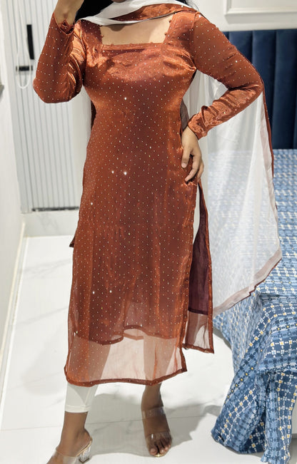 Rust viscose tissue kurti