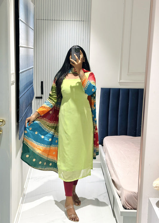 Mint green chiffon set in Chiffon – Kurta Set by Dharvi by Rachana (view 2)