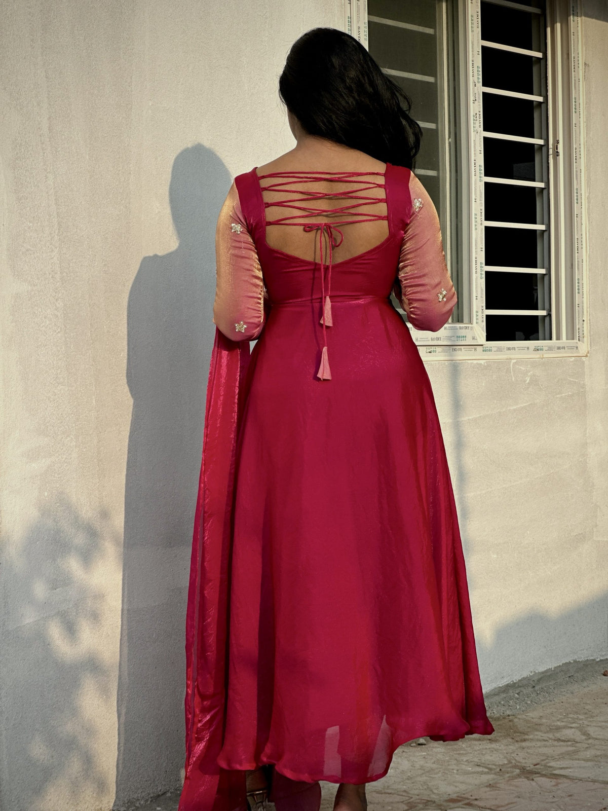 Berry pink space silk Anarkali set in Space Silk – Anarkali Set by Dharvi by Rachana (view 2)