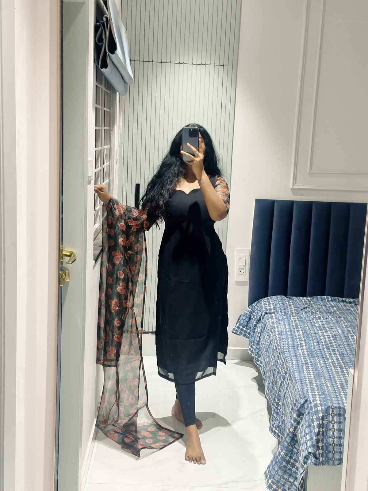 Black rose kurti in Chiffon – Kurta Set by Dharvi by Rachana