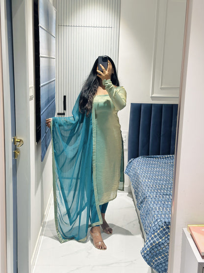 Ice blue space silk kurta set