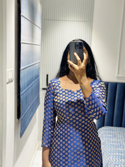 Dark blue Banarasi kurti