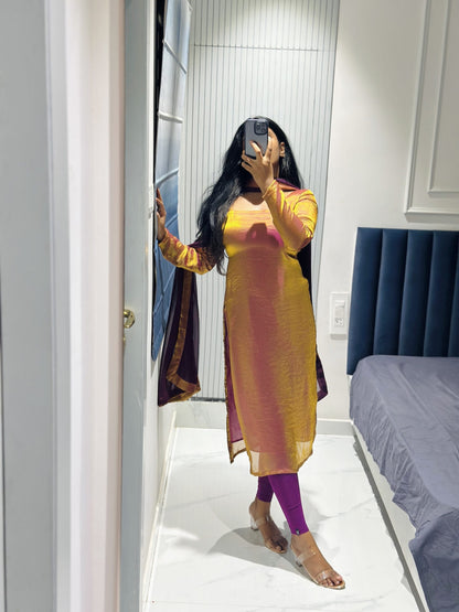 Golden purple space silk kurti set