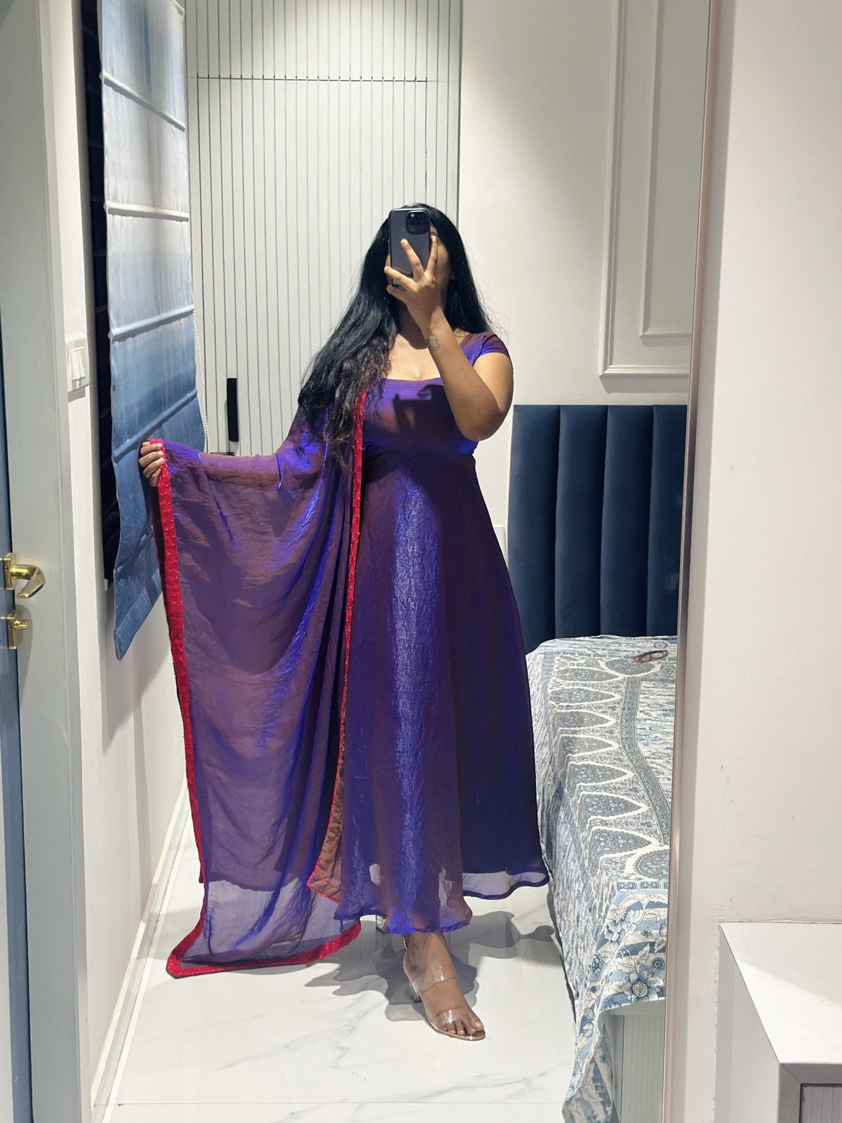 Dark purple space silk anarkali set in Space Silk – Anarkali Set by Dharvi by Rachana