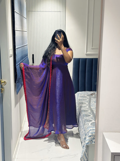Dark purple space silk anarkali set
