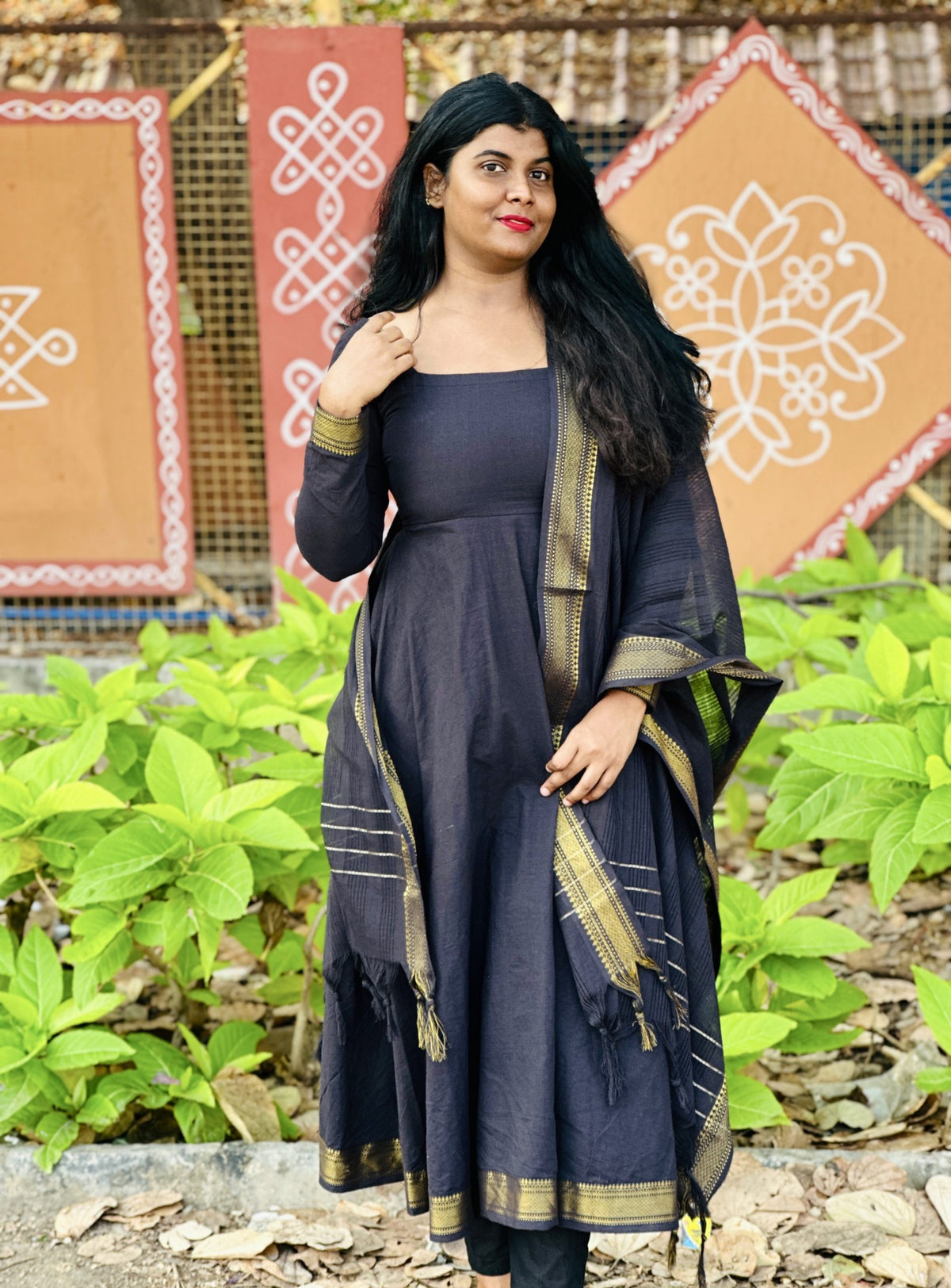 Black mangalagiri cotton Anarkali suit set in Cotton – Anarkali Set by Dharvi by Rachana
