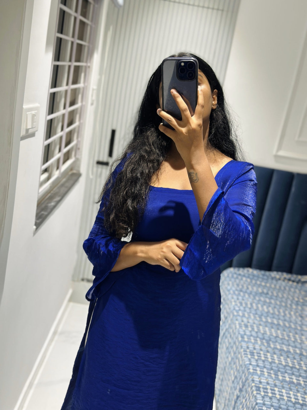 Royal blue bell sleeves kurti in Space Silk – Kurta Set by Dharvi by Rachana